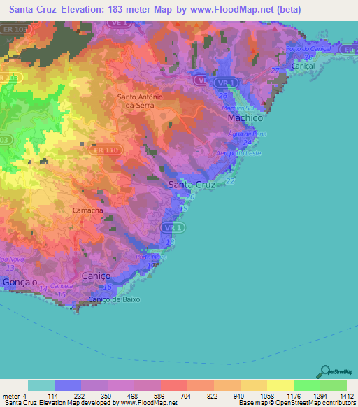 Santa Cruz,Portugal Elevation Map