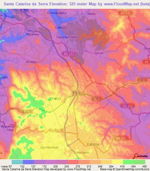 Santa Catarina da Serra,Portugal Elevation Map