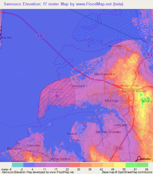 Samouco,Portugal Elevation Map