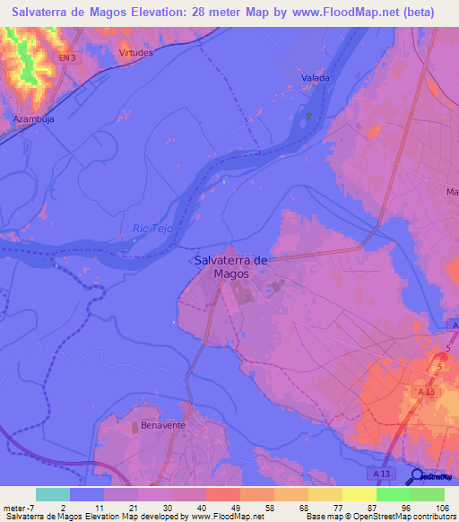Salvaterra de Magos,Portugal Elevation Map
