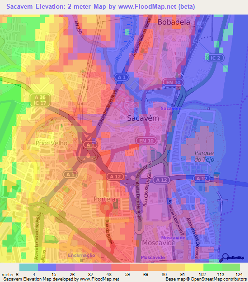 Sacavem,Portugal Elevation Map