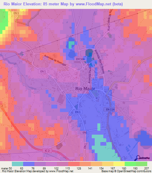 Rio Maior,Portugal Elevation Map