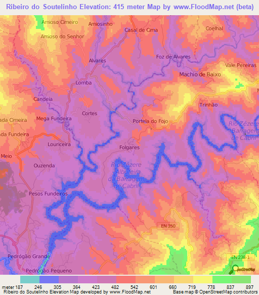 Ribeiro do Soutelinho,Portugal Elevation Map