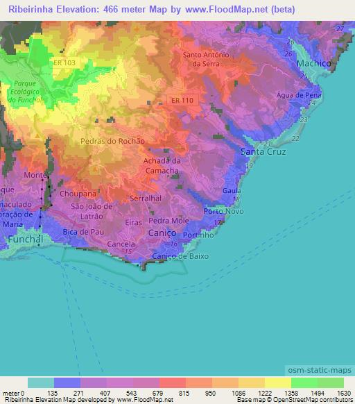 Ribeirinha,Portugal Elevation Map