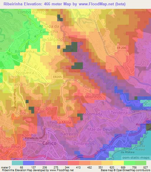 Ribeirinha,Portugal Elevation Map