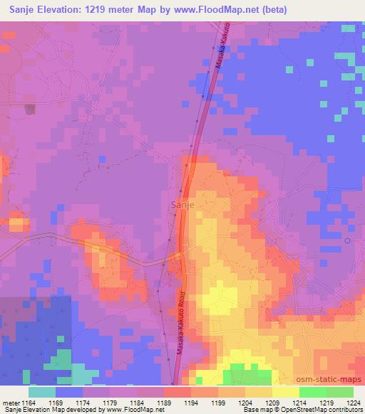Sanje,Uganda Elevation Map