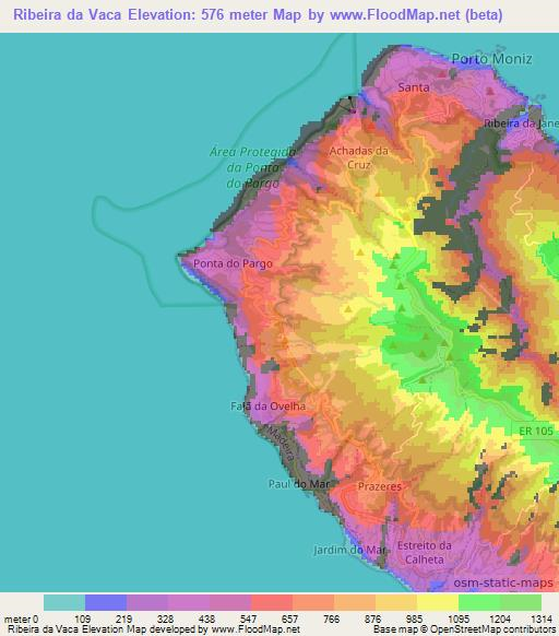 Ribeira da Vaca,Portugal Elevation Map
