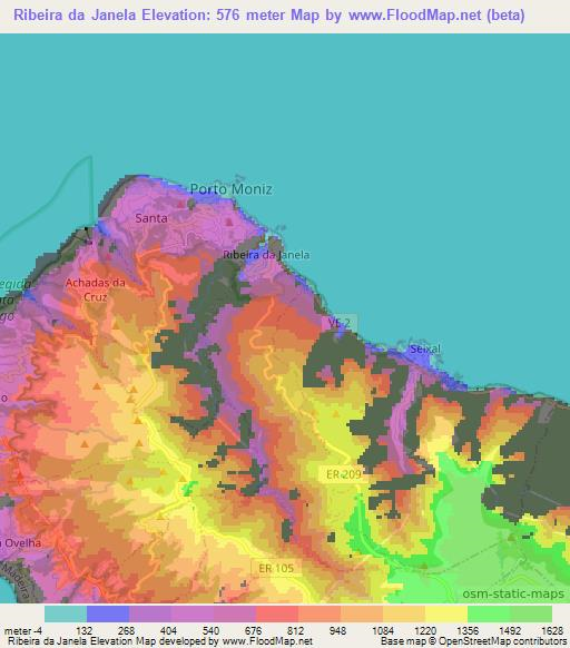 Ribeira da Janela,Portugal Elevation Map