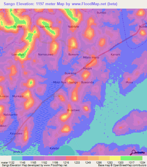 Sango,Uganda Elevation Map