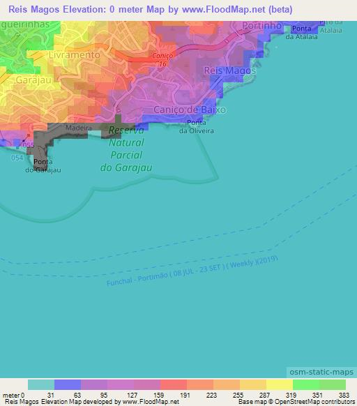 Reis Magos,Portugal Elevation Map