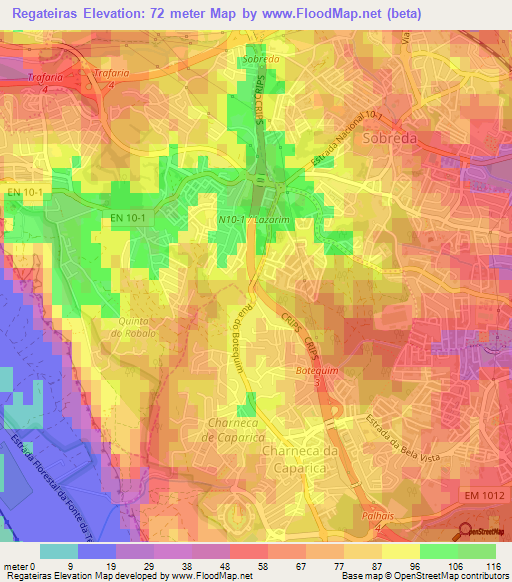 Regateiras,Portugal Elevation Map
