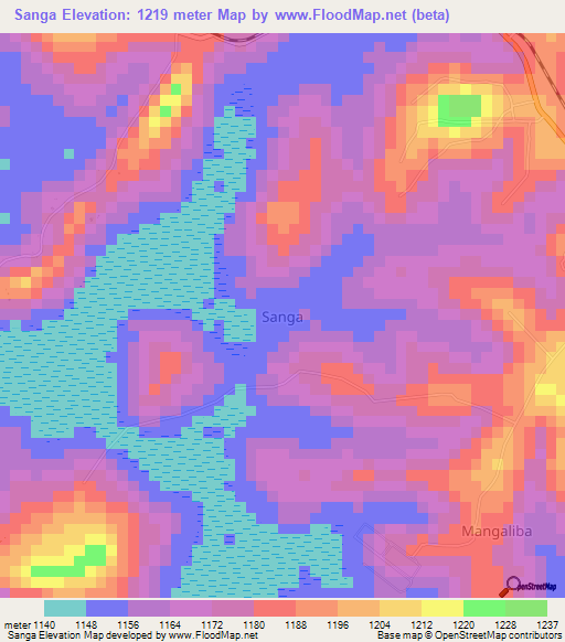 Sanga,Uganda Elevation Map