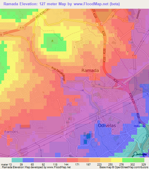 Ramada,Portugal Elevation Map