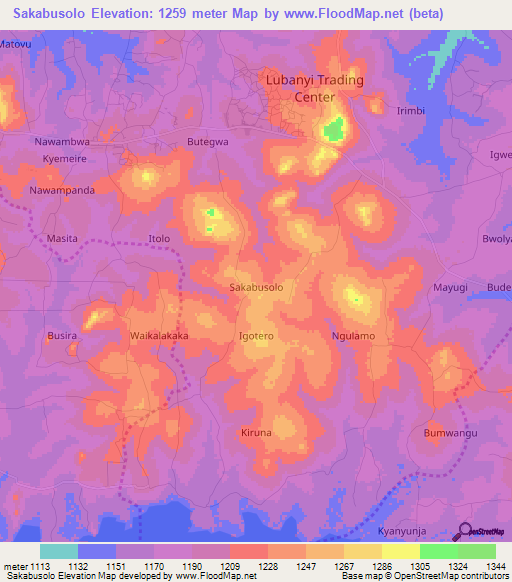 Sakabusolo,Uganda Elevation Map