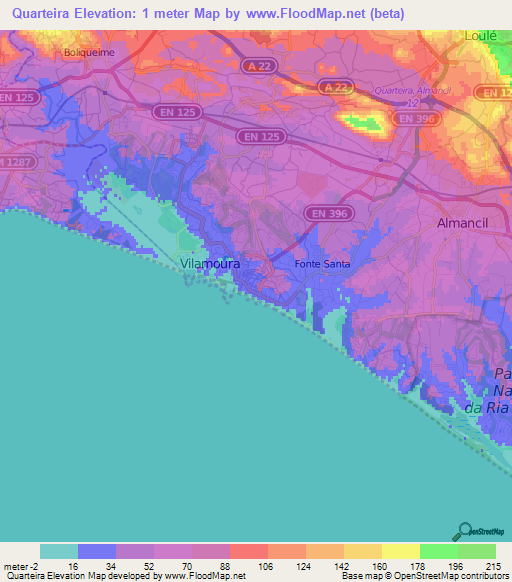 Quarteira,Portugal Elevation Map