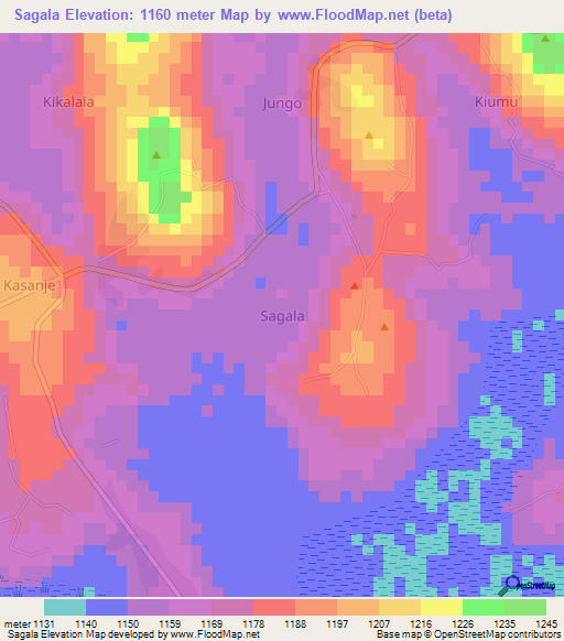 Sagala,Uganda Elevation Map
