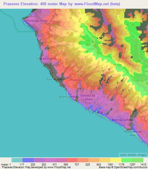 Prazeres,Portugal Elevation Map