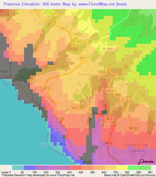 Prazeres,Portugal Elevation Map