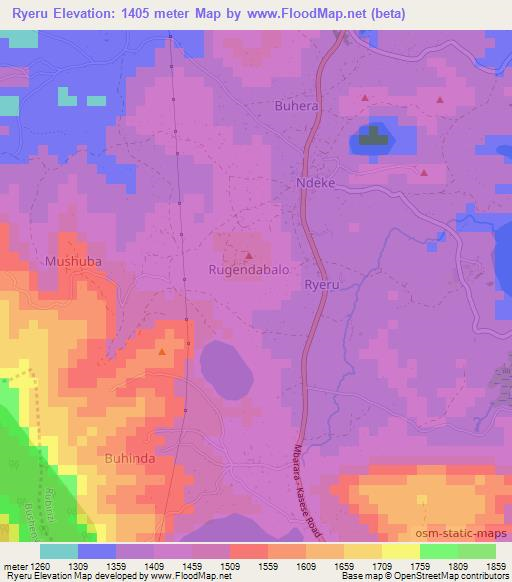 Ryeru,Uganda Elevation Map