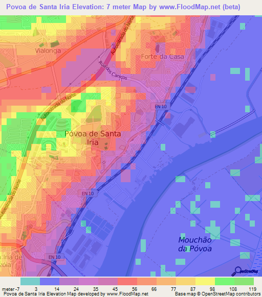 Povoa de Santa Iria,Portugal Elevation Map