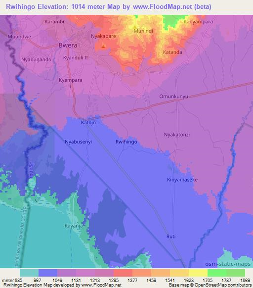 Rwihingo,Uganda Elevation Map