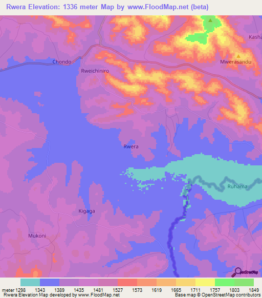 Rwera,Uganda Elevation Map