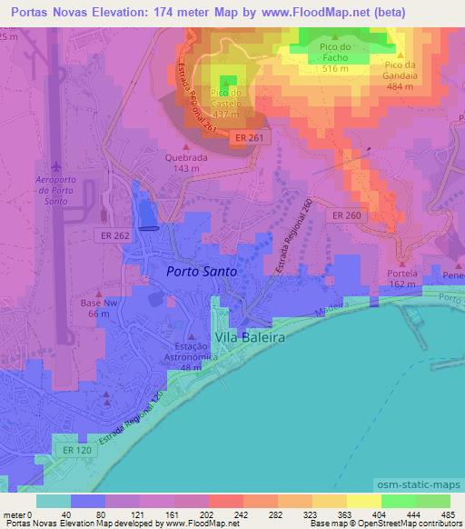 Portas Novas,Portugal Elevation Map