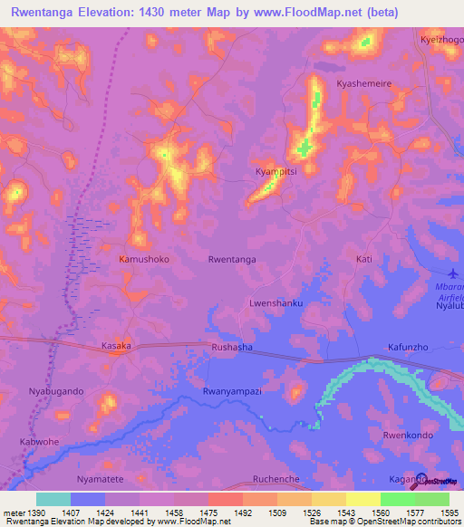 Rwentanga,Uganda Elevation Map