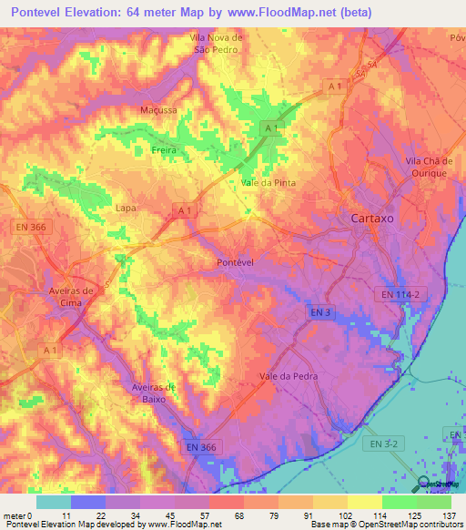 Pontevel,Portugal Elevation Map