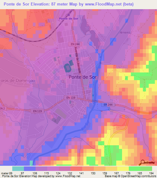 Ponte de Sor,Portugal Elevation Map