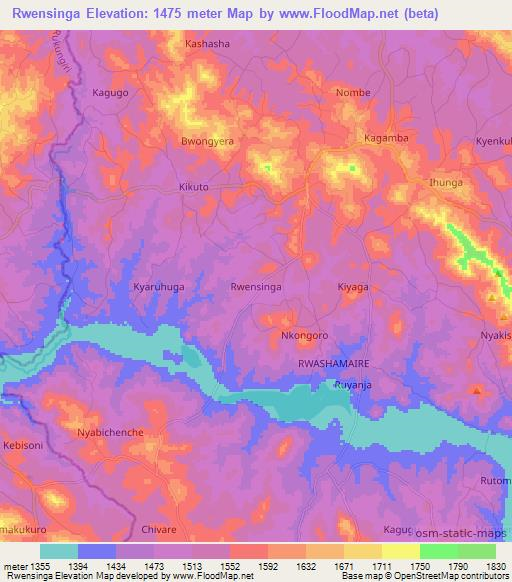 Rwensinga,Uganda Elevation Map