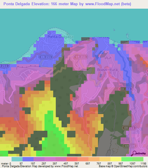 Ponta Delgada,Portugal Elevation Map