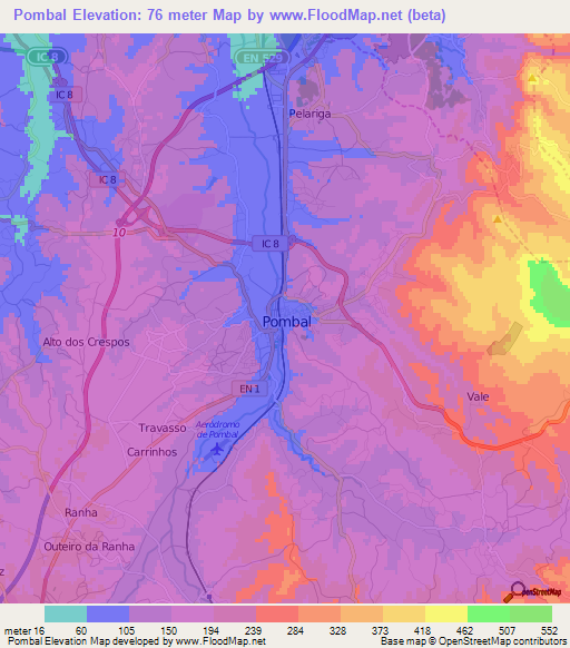 Pombal,Portugal Elevation Map