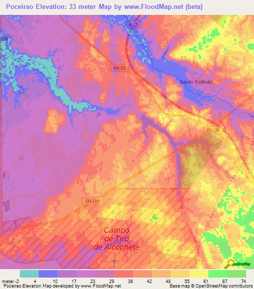 Poceirao,Portugal Elevation Map