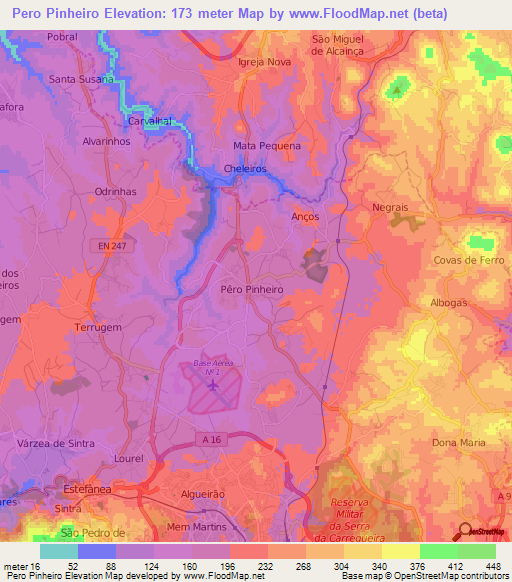 Pero Pinheiro,Portugal Elevation Map