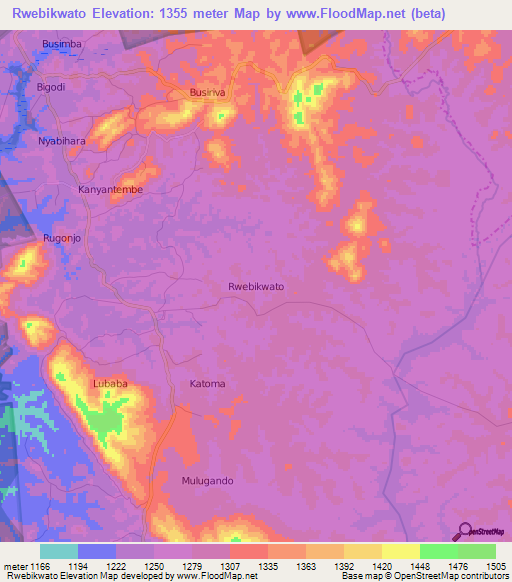 Rwebikwato,Uganda Elevation Map
