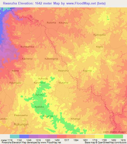 Rwanzha,Uganda Elevation Map