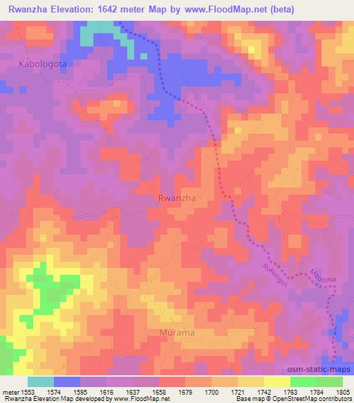 Rwanzha,Uganda Elevation Map