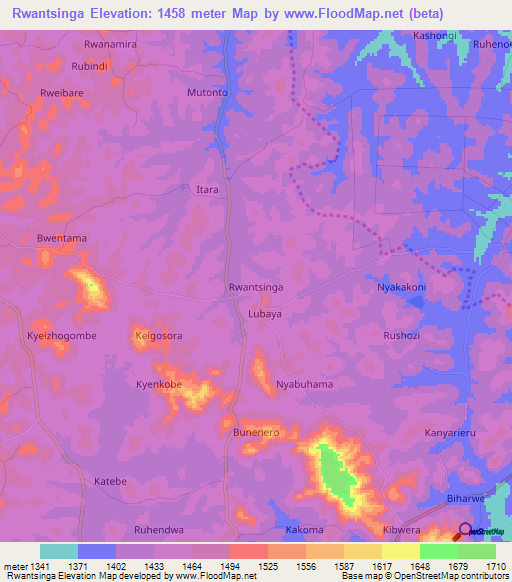 Rwantsinga,Uganda Elevation Map