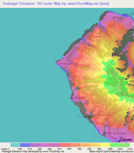 Pedregal,Portugal Elevation Map