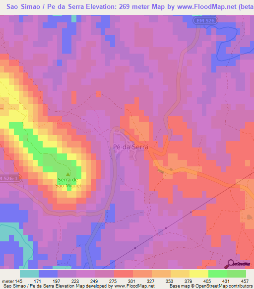Sao Simao / Pe da Serra,Portugal Elevation Map