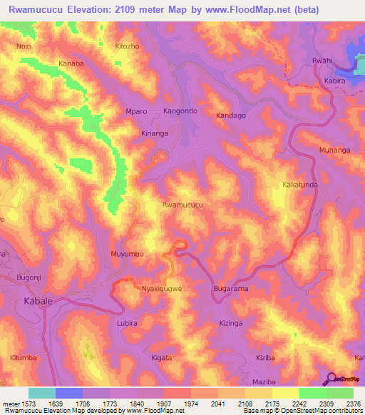 Rwamucucu,Uganda Elevation Map