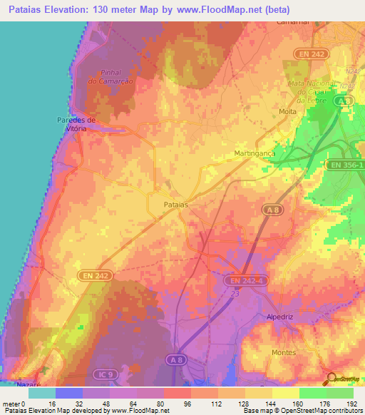 Pataias,Portugal Elevation Map