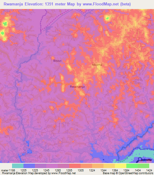 Rwamanja,Uganda Elevation Map