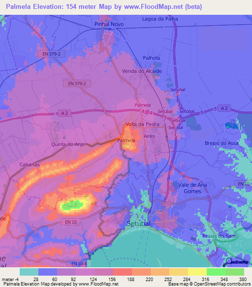 Palmela,Portugal Elevation Map