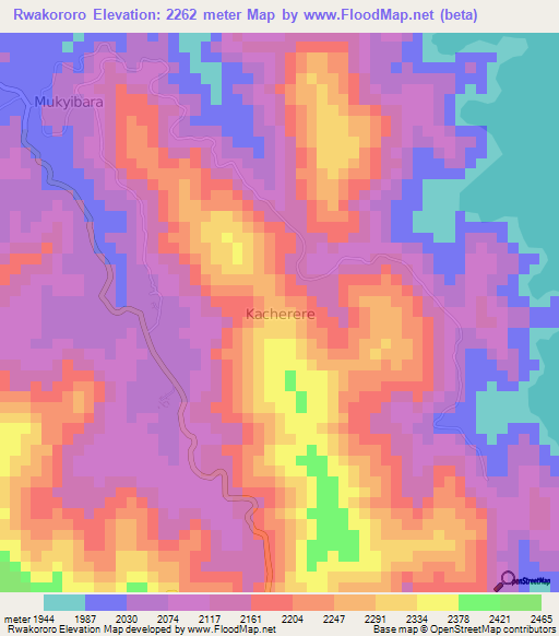 Rwakororo,Uganda Elevation Map