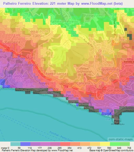 Palheiro Ferreiro,Portugal Elevation Map