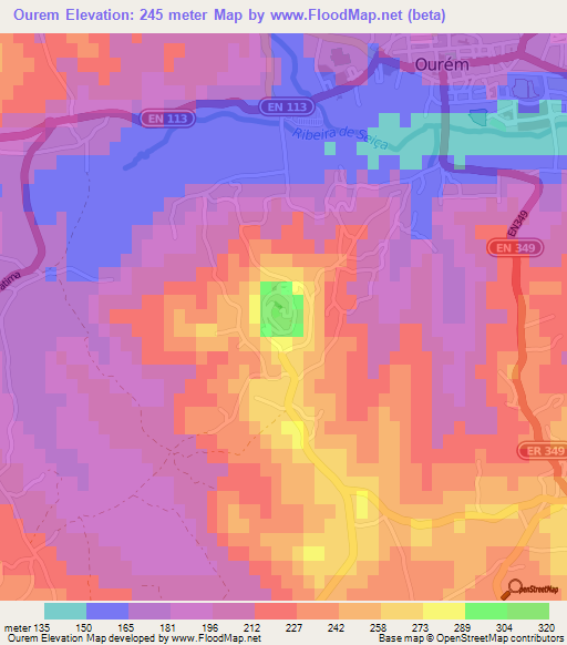 Ourem,Portugal Elevation Map