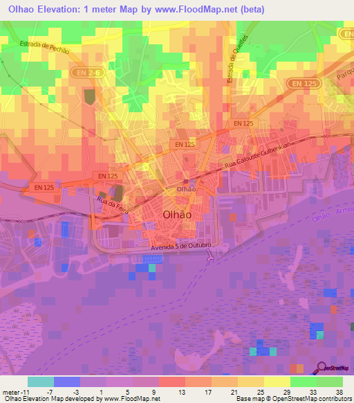 Olhao,Portugal Elevation Map