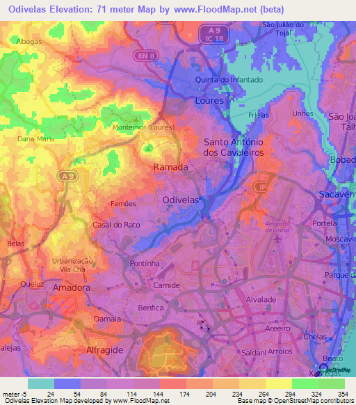 Odivelas,Portugal Elevation Map